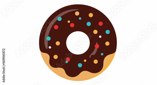 Cartoon chocolate donut with colorful sprinkles and a glossy glaze