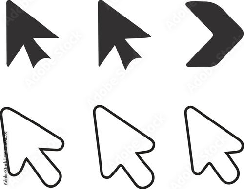 Set of six cursor icons in dark gray and white outlines