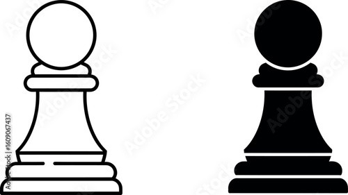 Chess pawn icons black and white outline silhouette