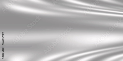 Silver silk fabric background with liquid ripples effect. Realistic vector illustration of gray satin cloth texture with waves and folds. Luxury grey smooth and soft drapery material surface.