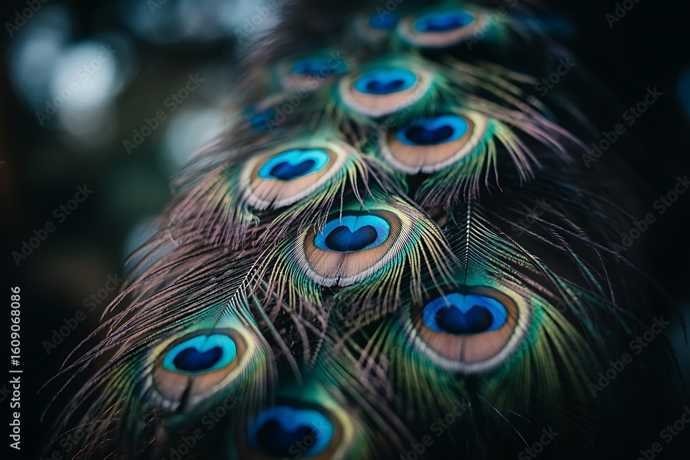 Obraz premium Close Up of Peacock Feathers Displaying Intricate Patterns and Vibrant Colors a Symbol of Beauty Luxury and Exotic Wildlife in Nature