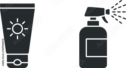 Sunscreen spray bottle icons summer protection