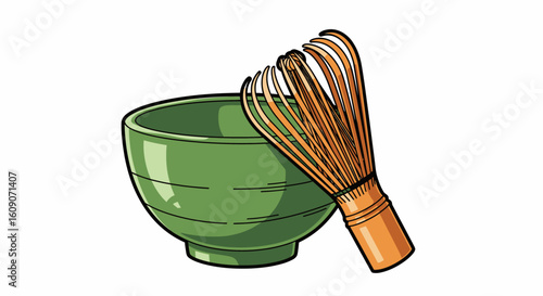 Matcha Whisk and Bowl: Traditional Tea Ceremony Preparation Still Life