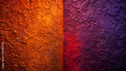 Abstract Textured Wall: Warm Orange and Deep Purple Gradient Background