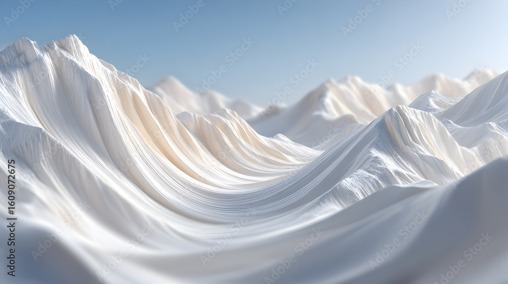 Obraz premium Abstract white mountain landscape with flowing textures and soft gradients, creating a serene and tranquil atmosphere in a minimalist design. Selective focus