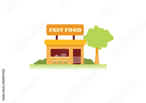 Cozy Street Food Stall Illustration – Small Roadside Eatery Vector