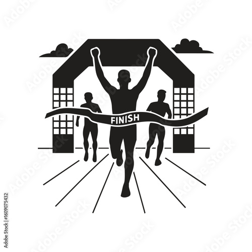 vector silhouette illustration logo of the runner successfully reached the finish line