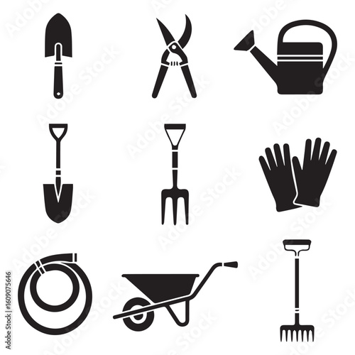 Gardening tools icons set for your landscape designs or promotions of garden equipment and supplies