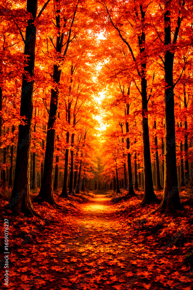 Fototapeta premium Illustration realistic ultra HD dramatic Autumn season. 