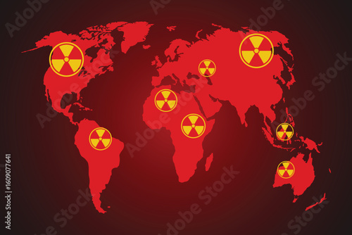 Nuclear bomb radiation explosion around the world. Vector