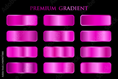 Vector set of pink or purple metallic gradients. Swatches collection