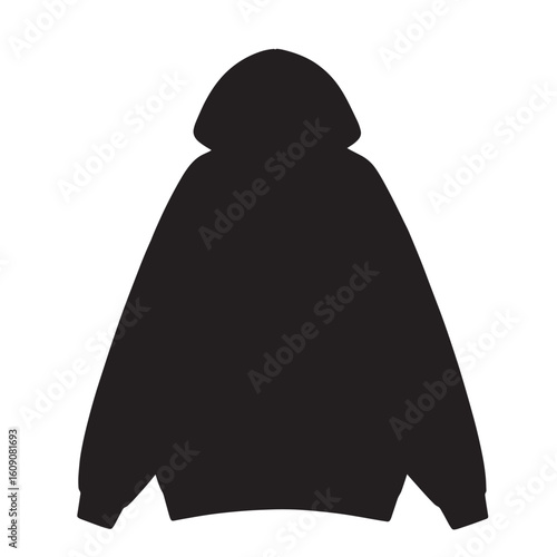 Vector art of a black hoodie isolated on a white background, representing casual wear