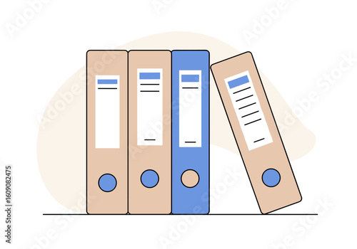 Office binders in pastel colors arranged on light background  