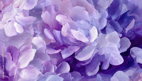 Abstract floral painting in shades of lavender and purple
