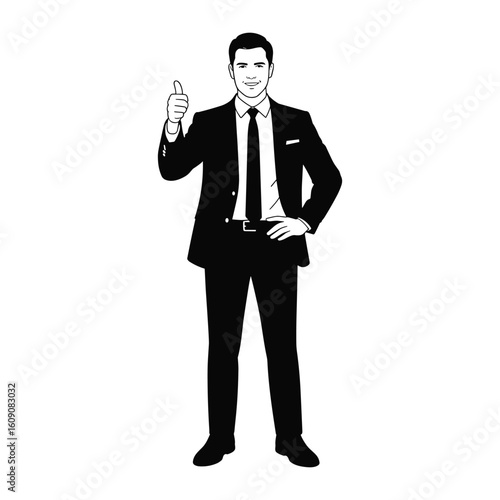 Man in suit holding up a small object in his hand