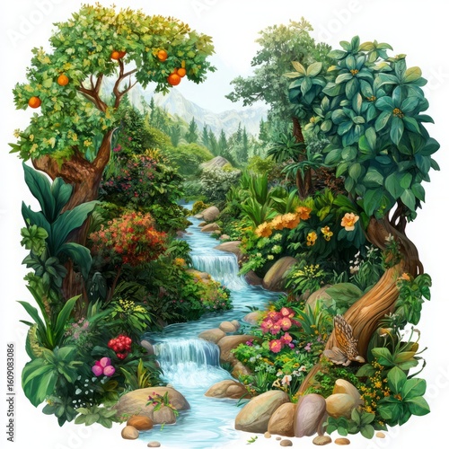 Adam and Eve Christian illustration, biblical story, illustration for children
