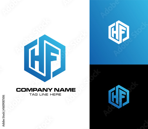 Modern and clean hexagon logo letters HF, vector