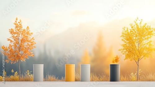 Autumn colors display trees and cylinders scenic landscape nature photography peaceful environment artistic viewpoint