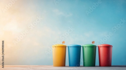 Waste management practices urban environment image of trash bins cleanliness outdoor view sustainability awareness