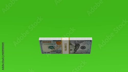 Rotating Stack of Cash. Money Stacks Bundle Spin Animation. US Dollars money. Green Screen 4K