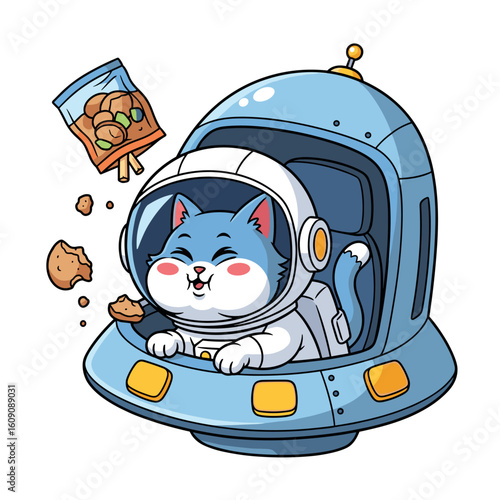 Cat astronaut napping inside space shuttle