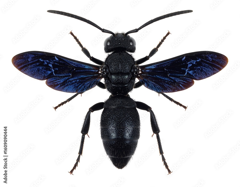 Black insect with iridescent blue wings (1) Black insect with iridescent blue wings (1)