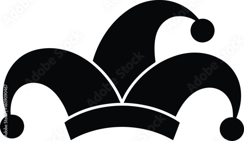 Jester Hat Icon – Joker Cap Silhouette Symbol for Carnival and Entertainment