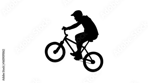 Silhouette of BMX Cyclist Performing Trick on Bicycle Vector
