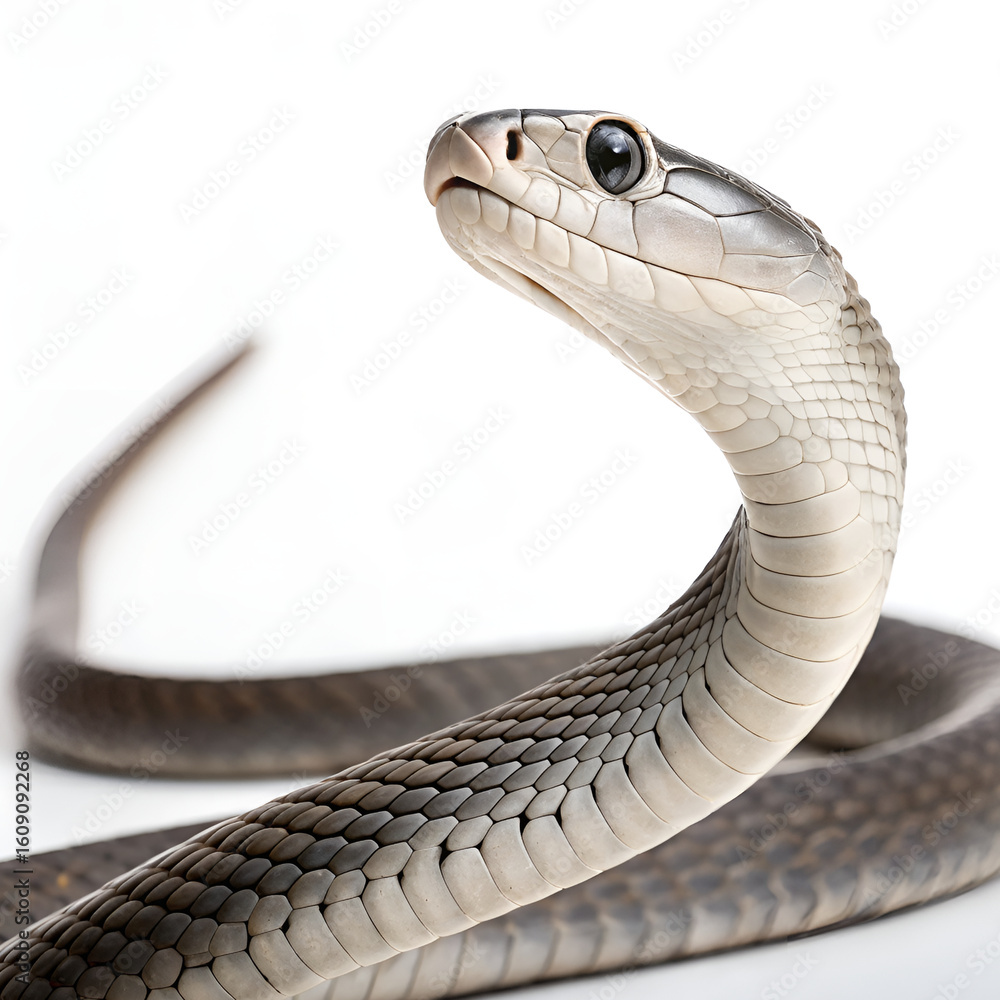 Fototapeta premium Black mamba snake, close-up, white background