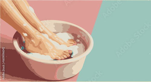 Feet relaxing in a soothing foot bath with bubbles