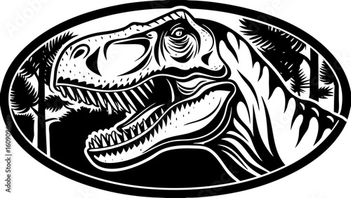 Jurassic T-Rex Dinosaur Clipart Vector with Forest Background