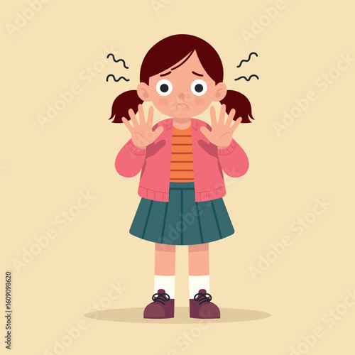 Young girl feared flat style character illustration