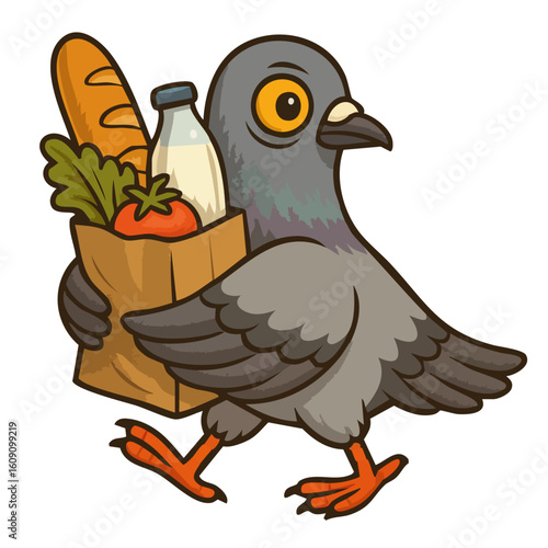 pigeon carrying groceries
