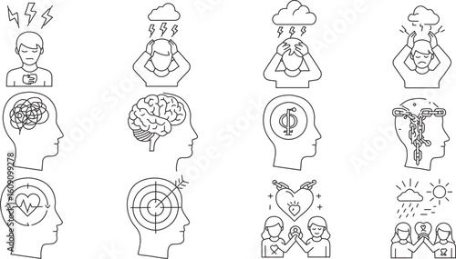 pshcycology mental health icon set editable stroke 