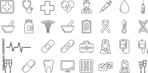 medcial equipment icons set flat and minimal design 