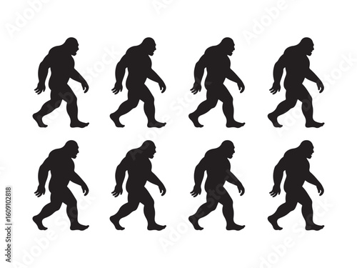 Eight bigfoot silhouettes vector isolated on white background
