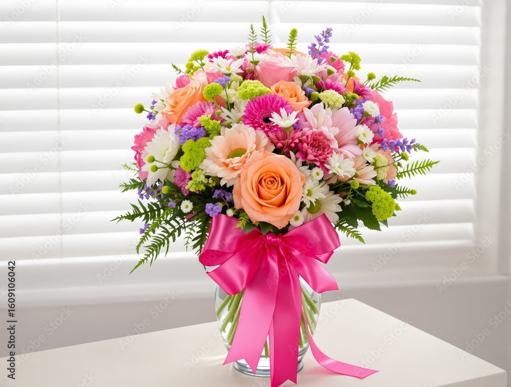 Obraz premium Vibrant Bouquet of Mixed Flowers in Glass Vase