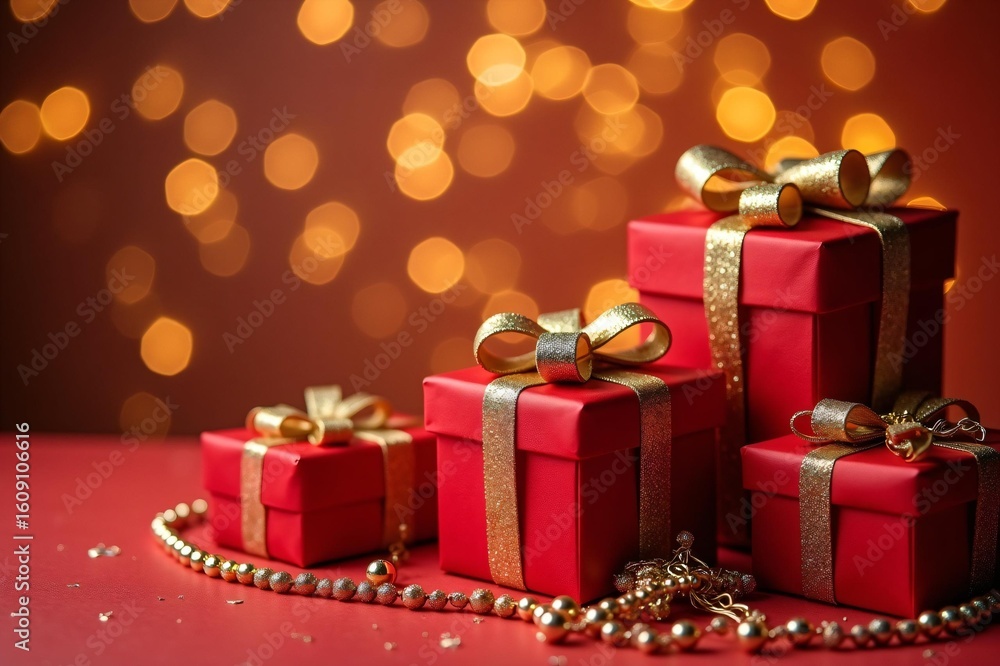 Elegant red presents with gold ribbon sparkle joy Elegant red presents with gold ribbon sparkle joy