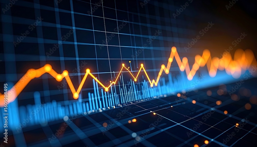 Naklejka premium Abstract financial chart with vibrant data points. Dynamic fluctuation, showing market movement