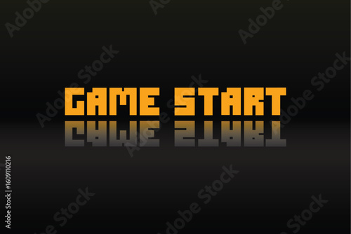 GAME START text on dark background. 8 bit game. retro game. vector illustration