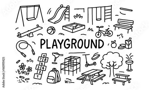 Hand drawn playground elements collection for kids activities
