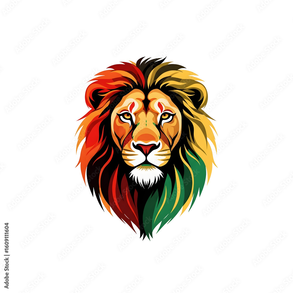 Obraz premium Abstract Ethiopian Lion Head with Bold Red, Gold, Black, and Green Gradient Vector Design