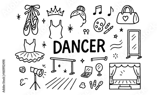 Dancer elements in hand drawn style for ballet enthusiasts