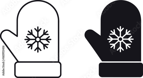 Winter mittens icon set snowflakes warmth cold weather
