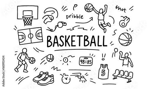 Basketball essentials doodle: creative sports elements for enthusiasts
