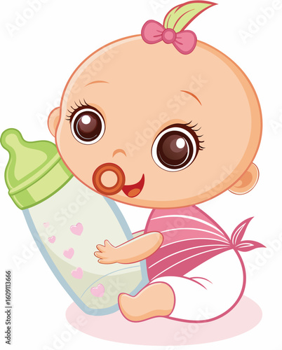 baby girl with a bottle of milk