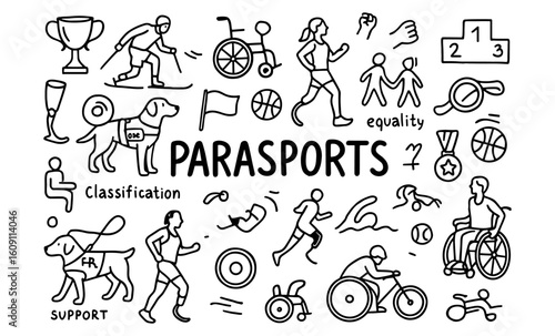 Parasports doodles: icons highlighting inclusivity and adaptive sports