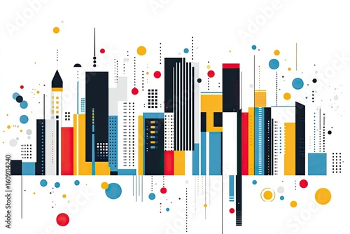 Abstract Data Visualization with Geometric Shapes and Bar Charts. AI Generated