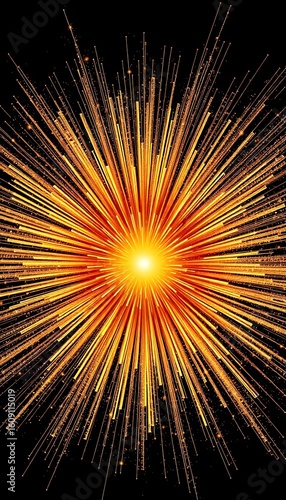 Vibrant golden light explosion radiating sharp lines on black