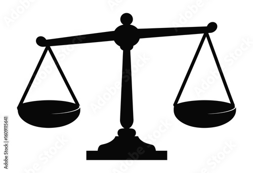 Scales of Justice Silhouette: Black and White Balance Symbol Vector.